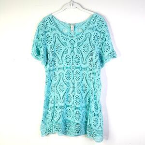 Est 1946 Top Women XL Blue 100% Cotton Crochet Open Knit Sweater Cottage NWOT